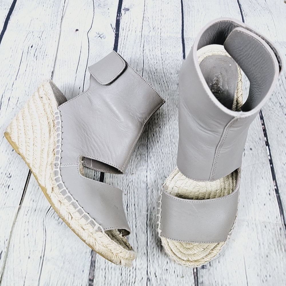 VINCE | Spencer leather open toe espadrille wedge sandals